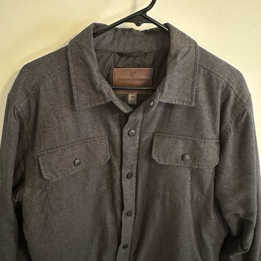 Rugged Elements Jacket Mens M Heather Gray Quilt Lined Utility‎ Flannel Shacket - Picture 2 of 4